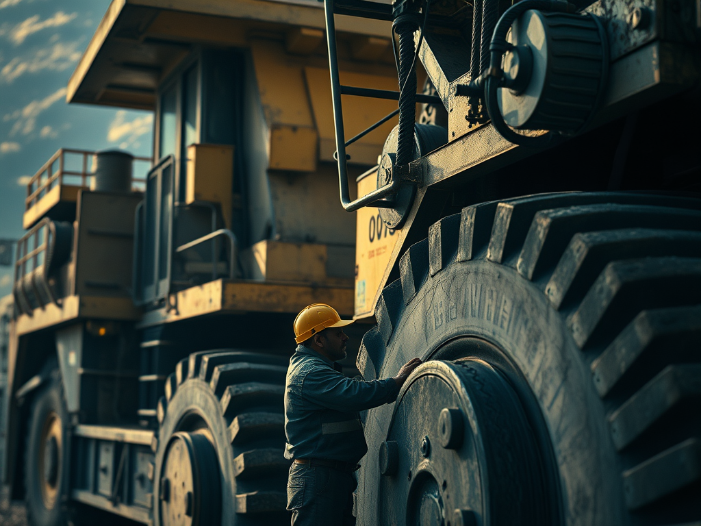 buat gambar tentang alat berat pertambangan dan ada mekanik di